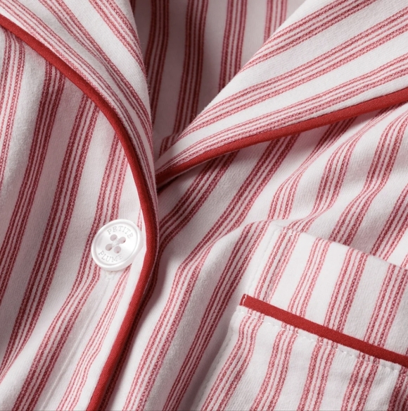 Petite Plume Pima Pajama Set In Antique Red Size Large Striped Embroidered EUC - Picture 6 of 16